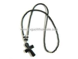 18inch Hematite Cross Pendant Stone Strands Necklace